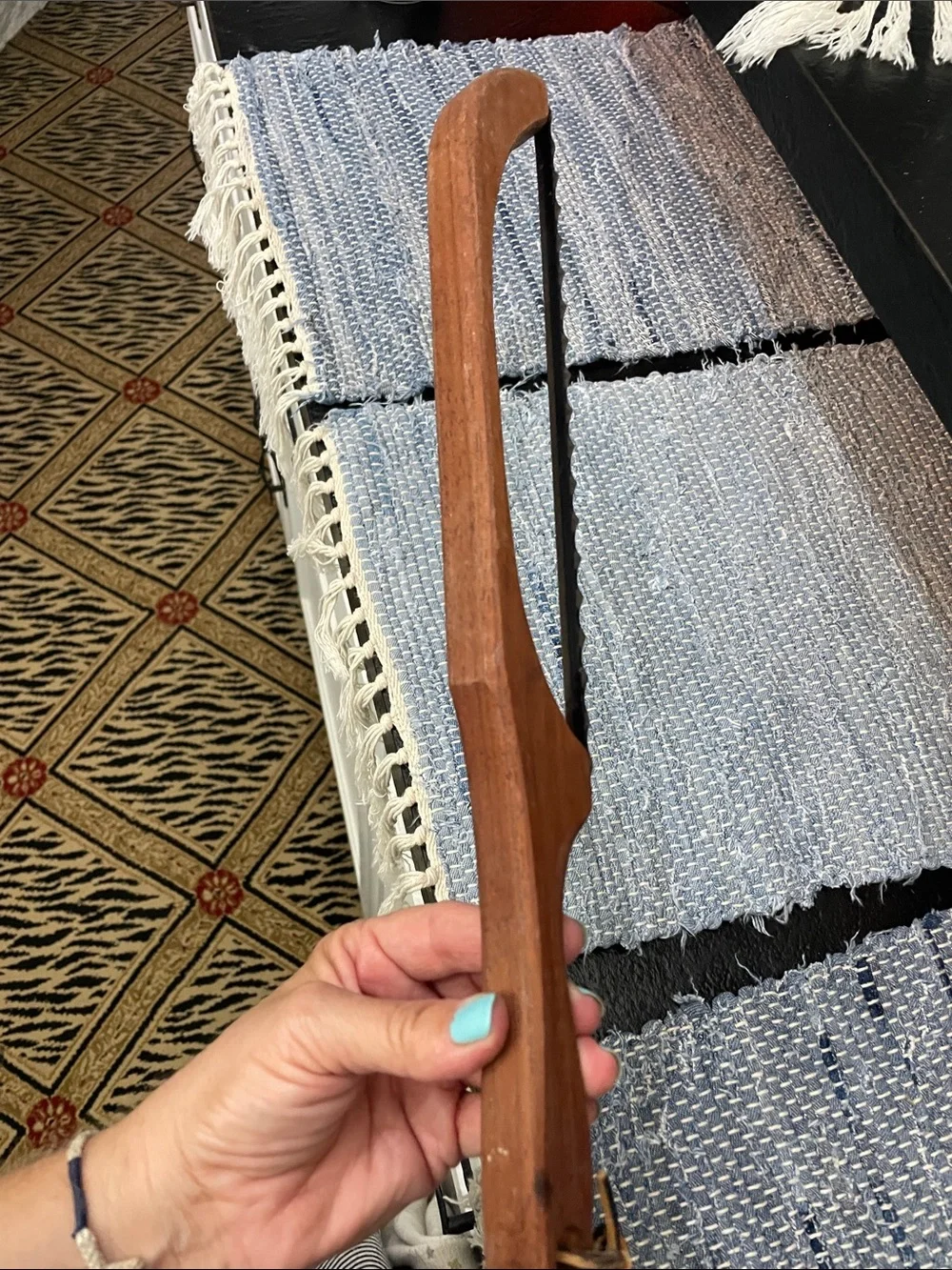 Vintage Wooden Handled Homemade Bread Knife.- Brown 15 in long. 9 in blade.